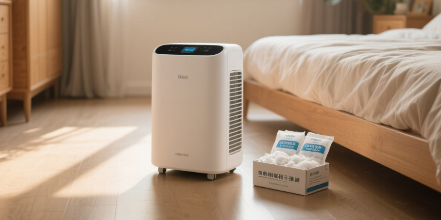 Home dehumidifier and desiccant bags for bedroom moisture control